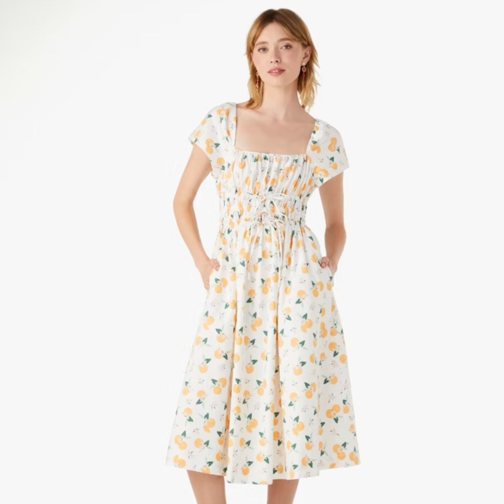 Kate Spade Floral Orange & White Midi Dress Size XS